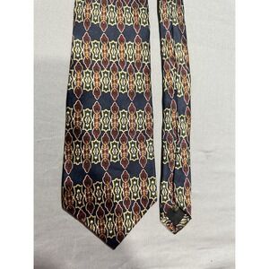 VTG Bill Blass Navy/Red/Gold Art Deco Geometric Abstract Silk Necktie